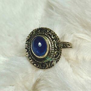 Bali Motif Artisan Crafted Tanzanite & Sterling Ring sz 8